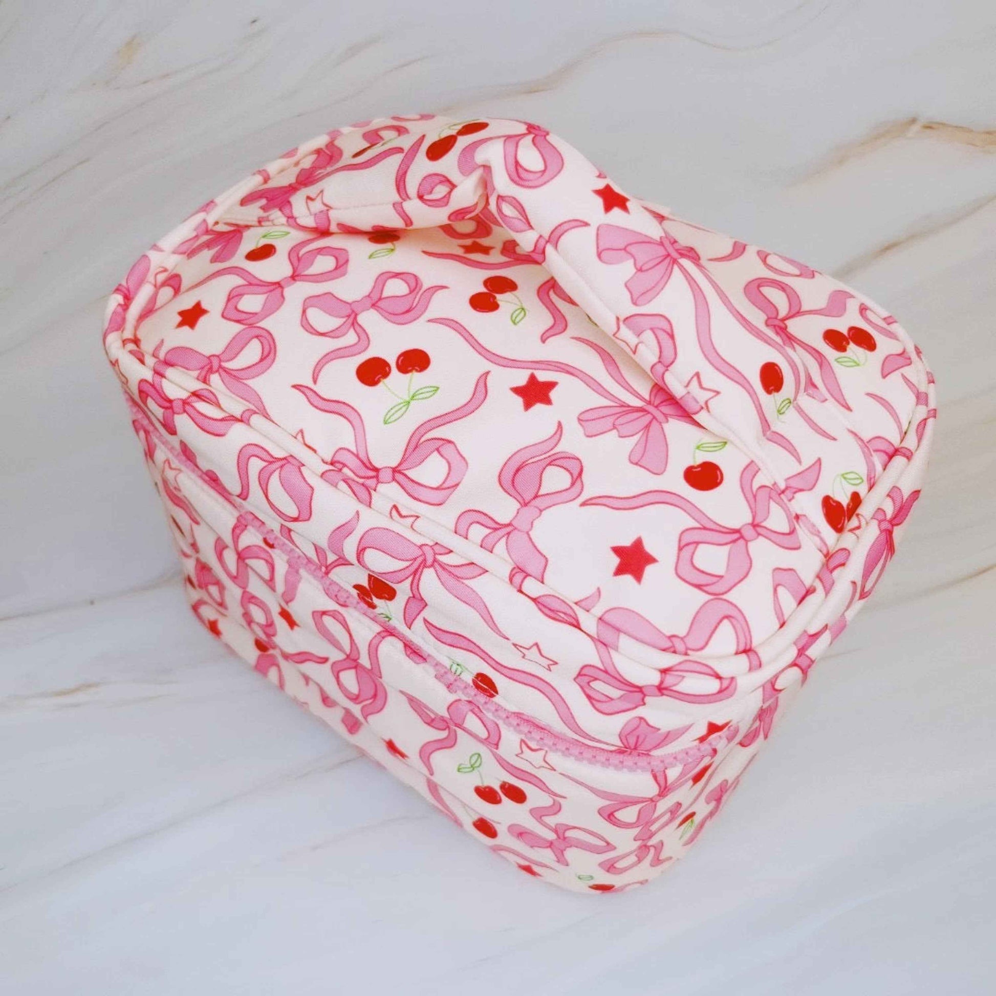 Cherry Bowtiful Travel Cosmetic Case With Handle For Makeup Essentials