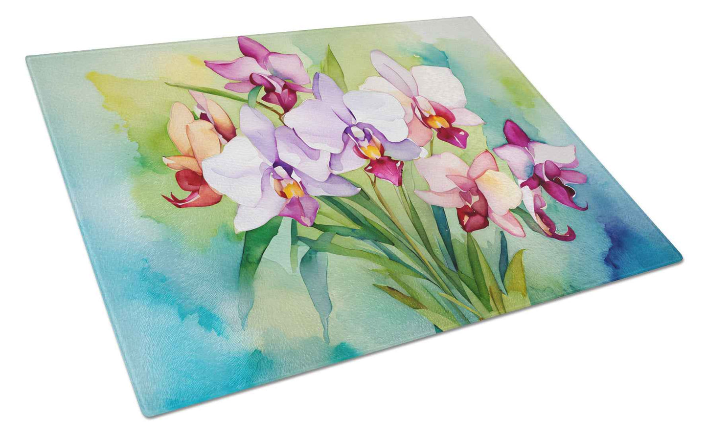 Orchids in Watercolor Glass Cutting Board