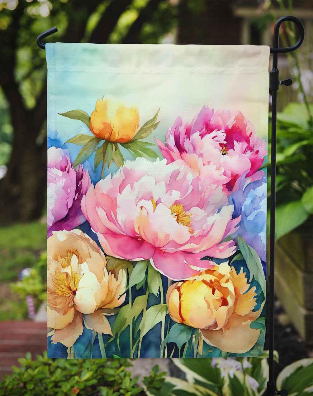 Peonies in Watercolor Garden Flag