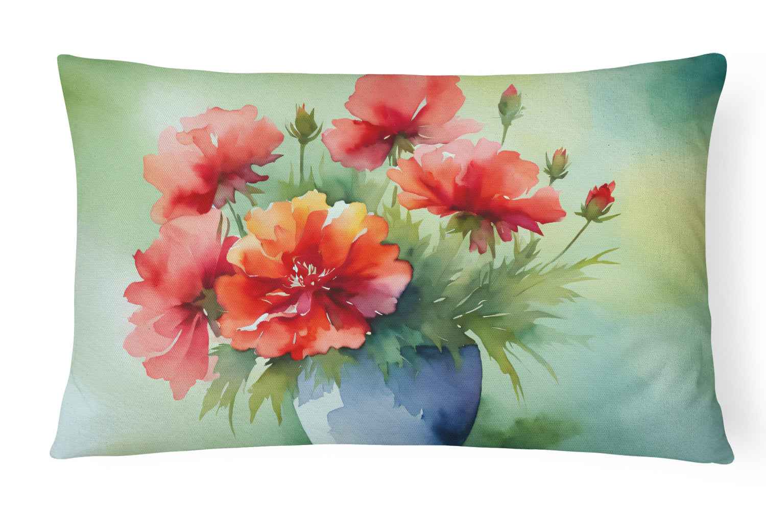 Ohio Scarlet Carnations Watercolor Outdoor Throw Pillow 12x16