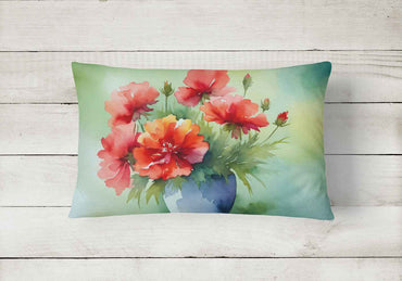 Ohio Scarlet Carnations Watercolor Outdoor Throw Pillow 12x16
