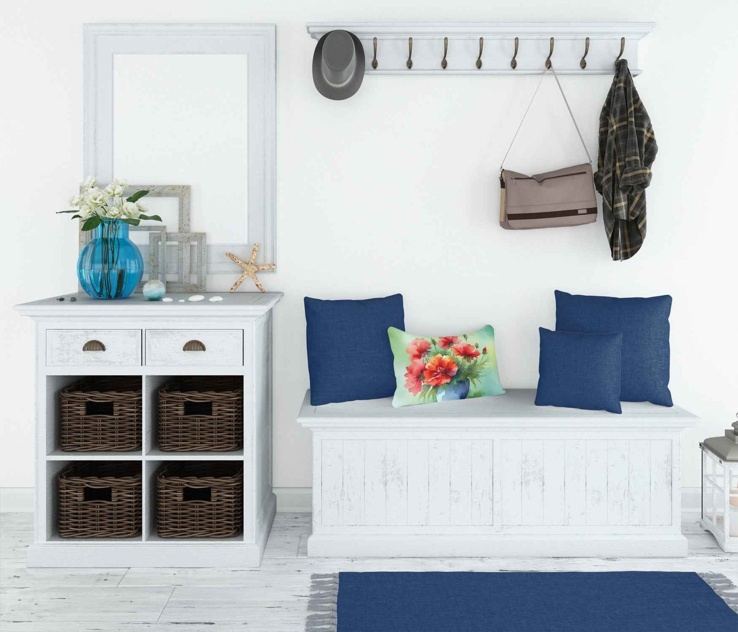 Ohio Scarlet Carnations Watercolor Outdoor Throw Pillow 12x16