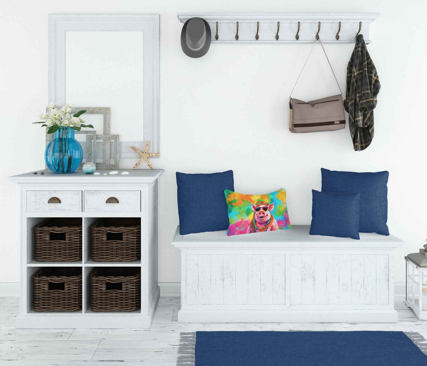 Hippie Animal Pig Throw Pillow