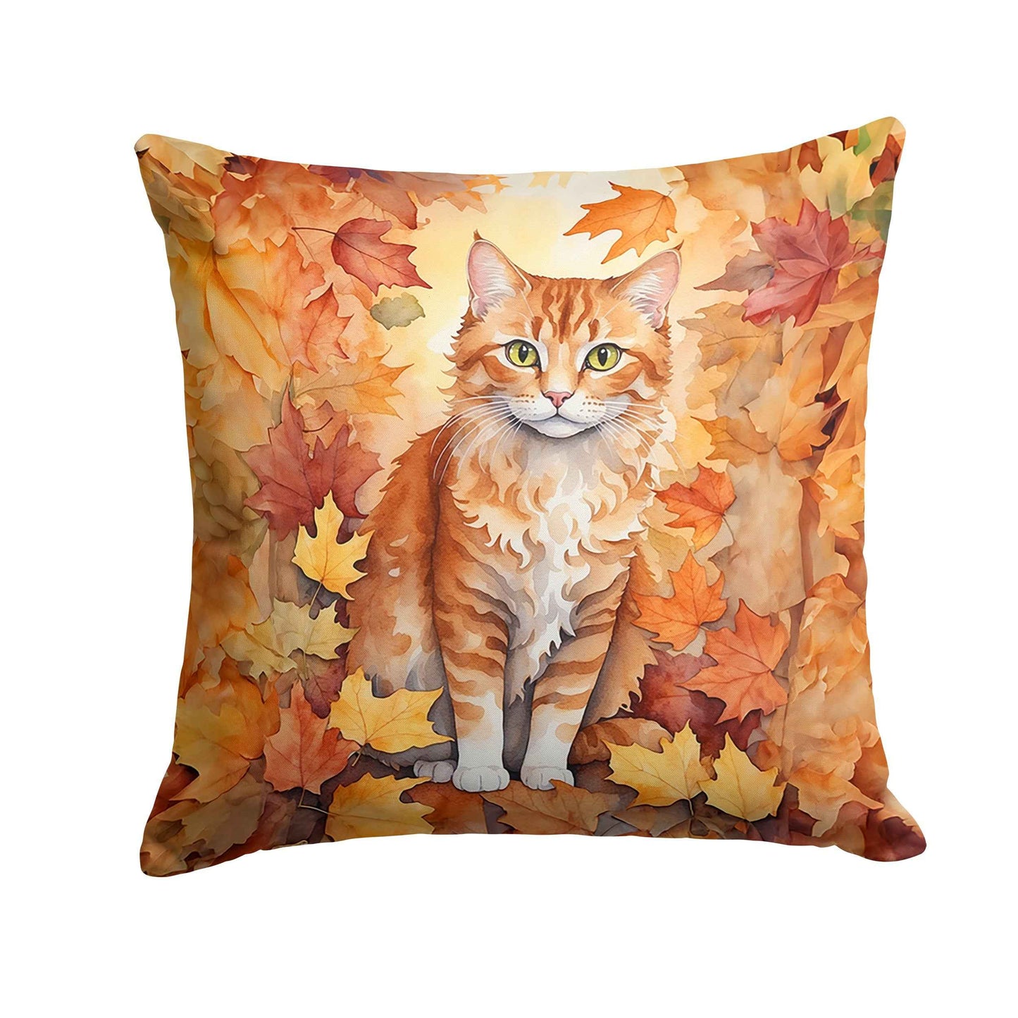 La Perm Cat in Fall Leaves Throw Pillow