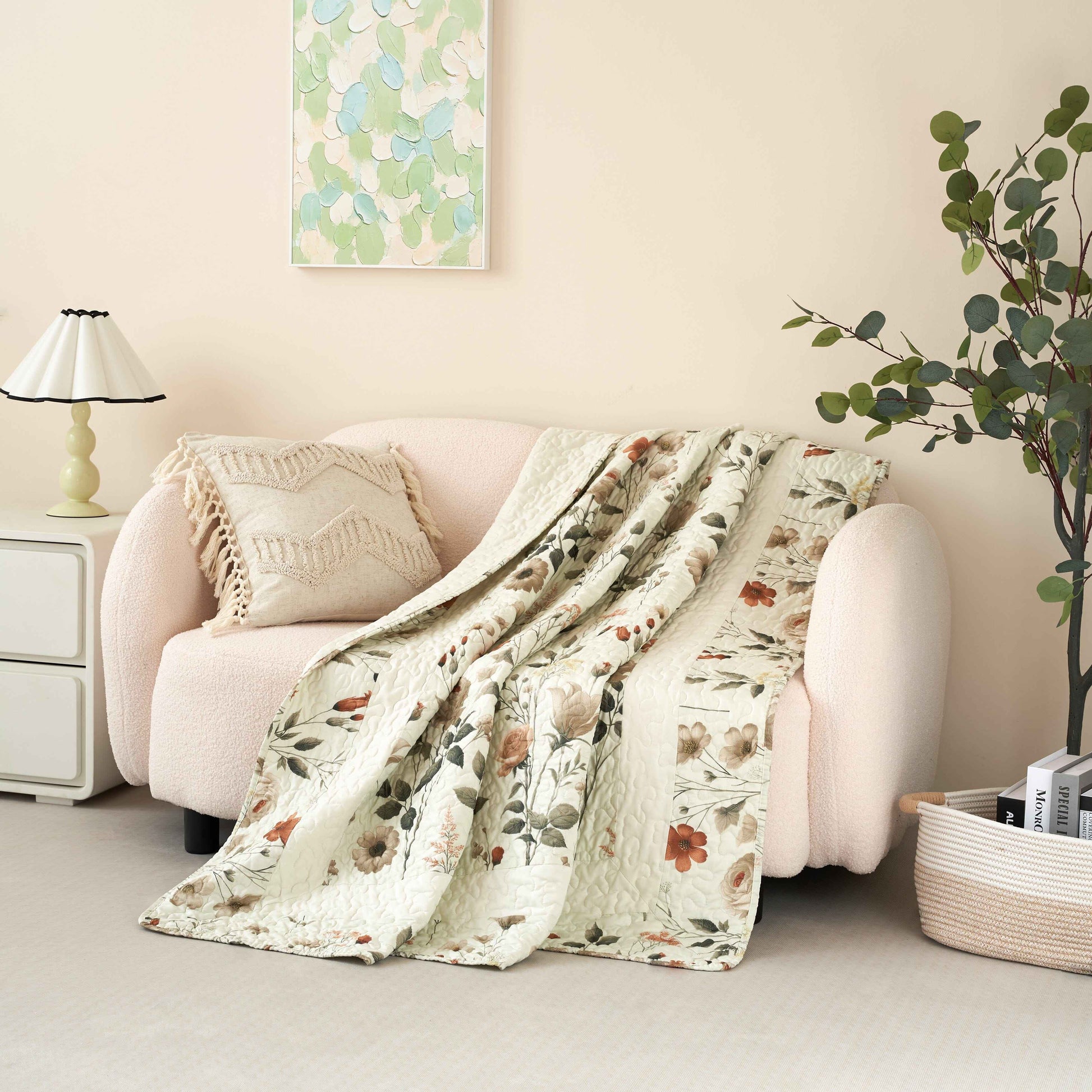 DaDa Bedding Collection Enchanted Meadow Reversible Floral Cozy Lightweight Lap Throw - Perfect for Couch or Bed, Beige Victorian Garden Pallete, All-Season Comfort, Machine Washable, 50x60 Inches