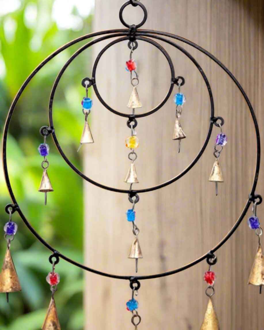 Triple Circle Chime With Beads And Brass Bells Eco Friendly Handmade