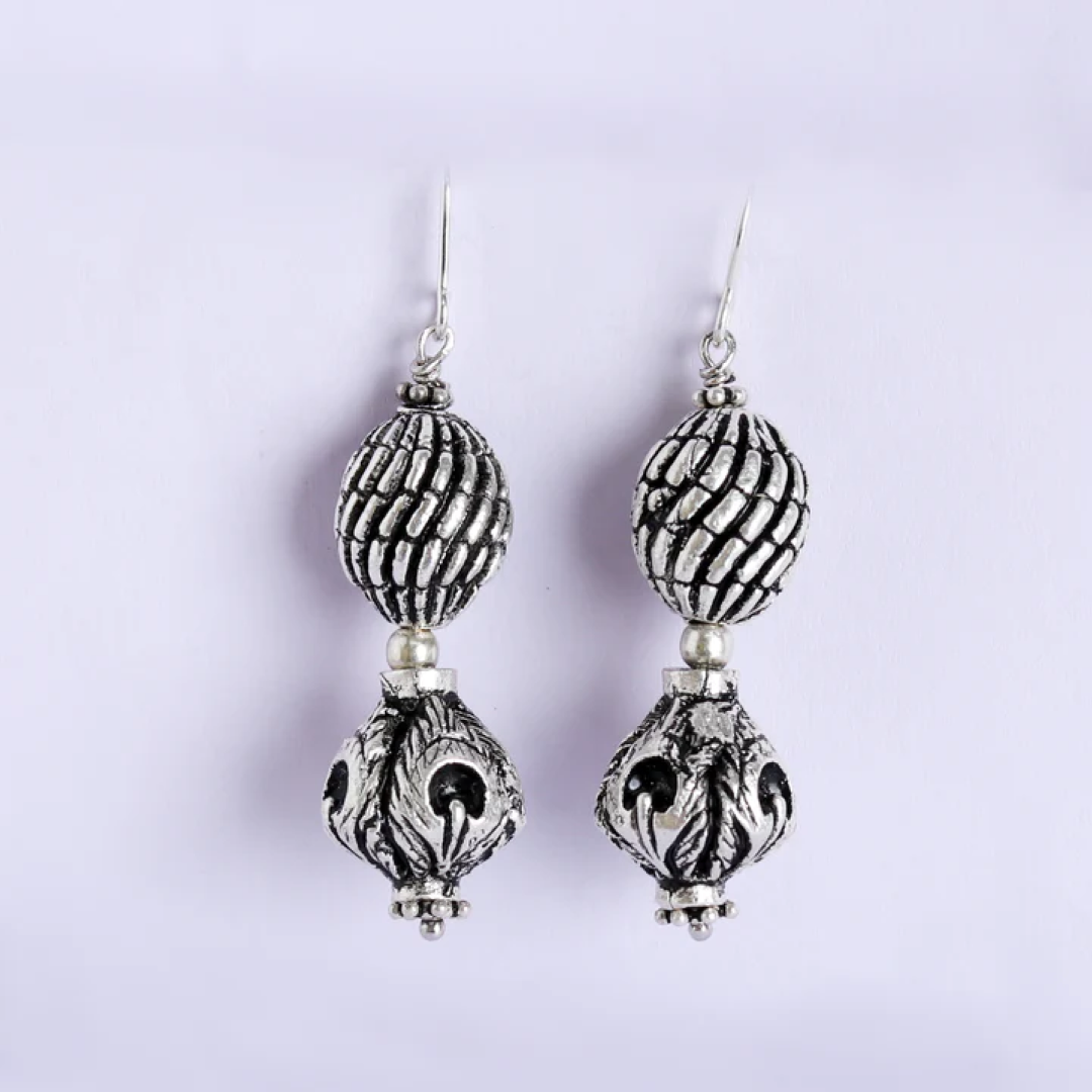 Double Carved Ball Earrings-3