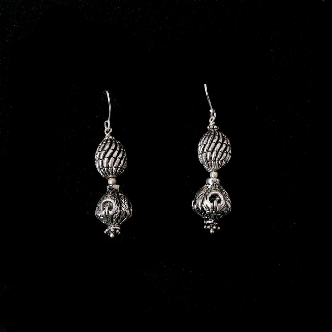 Double Carved Ball Earrings-1