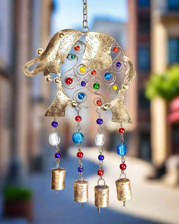 Beaded Elephant Chime Handcrafted Brass Bell for Eco Friendly Home Decor