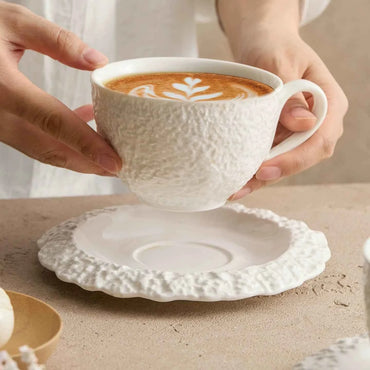 Rock Texture Ceramic Coffee Cup & Saucer Set – Elegant High-End Personal Cafe Mug