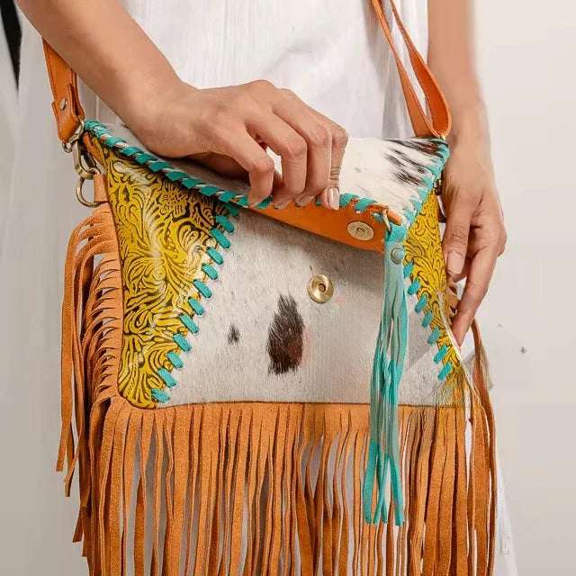 Authentic Suede Leather Bohemian Fringe Crossbody Purse - Rosetta Creative Boutique
