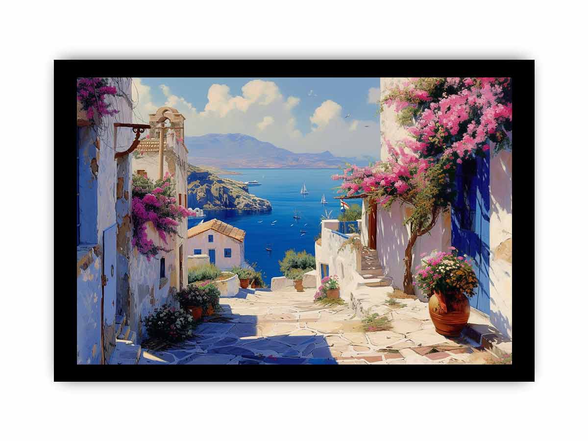 Greek Village Framed Print Radiata Pine Frame JetGirl Art - Rosetta Creative Boutique