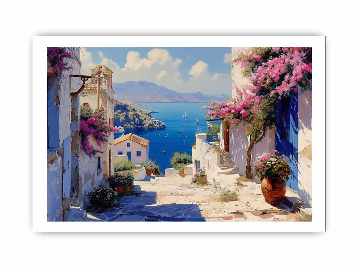 Greek Village Framed Print Radiata Pine Frame JetGirl Art - Rosetta Creative Boutique