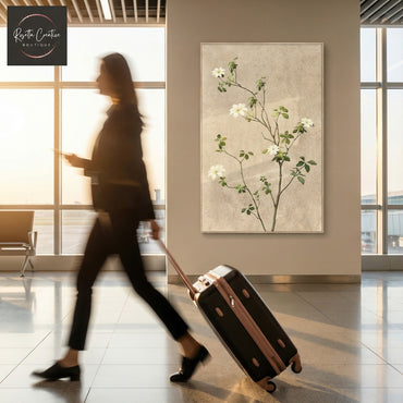 Japanese Style Plant and Flower Canvas Painting for Living Room with Frame