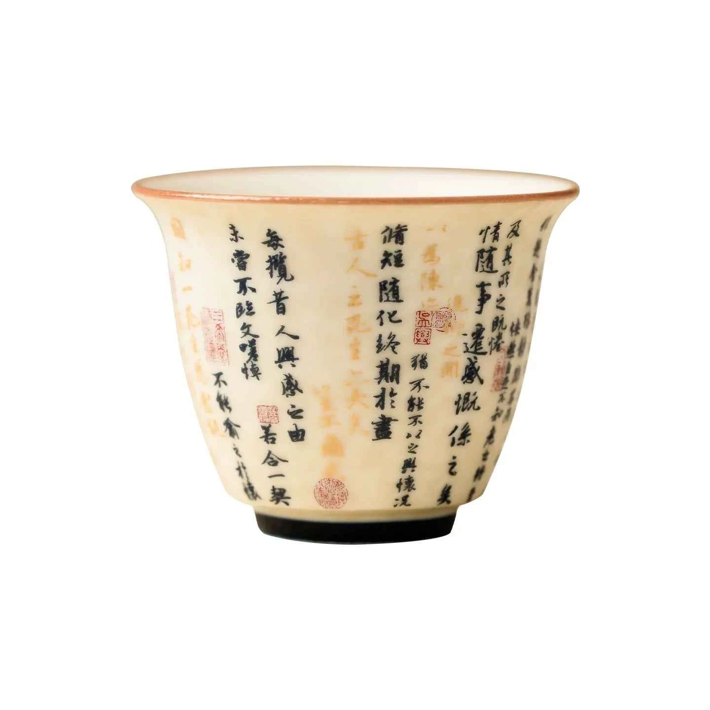 High-Fired Mineral White Porcelain Calligraphy Flared Rim Tea Cup – Lantingxu Series