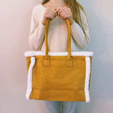 Teddy Cozy Tote Shoulder Bag Leopard Pattern Interior - Rosetta Creative Boutique