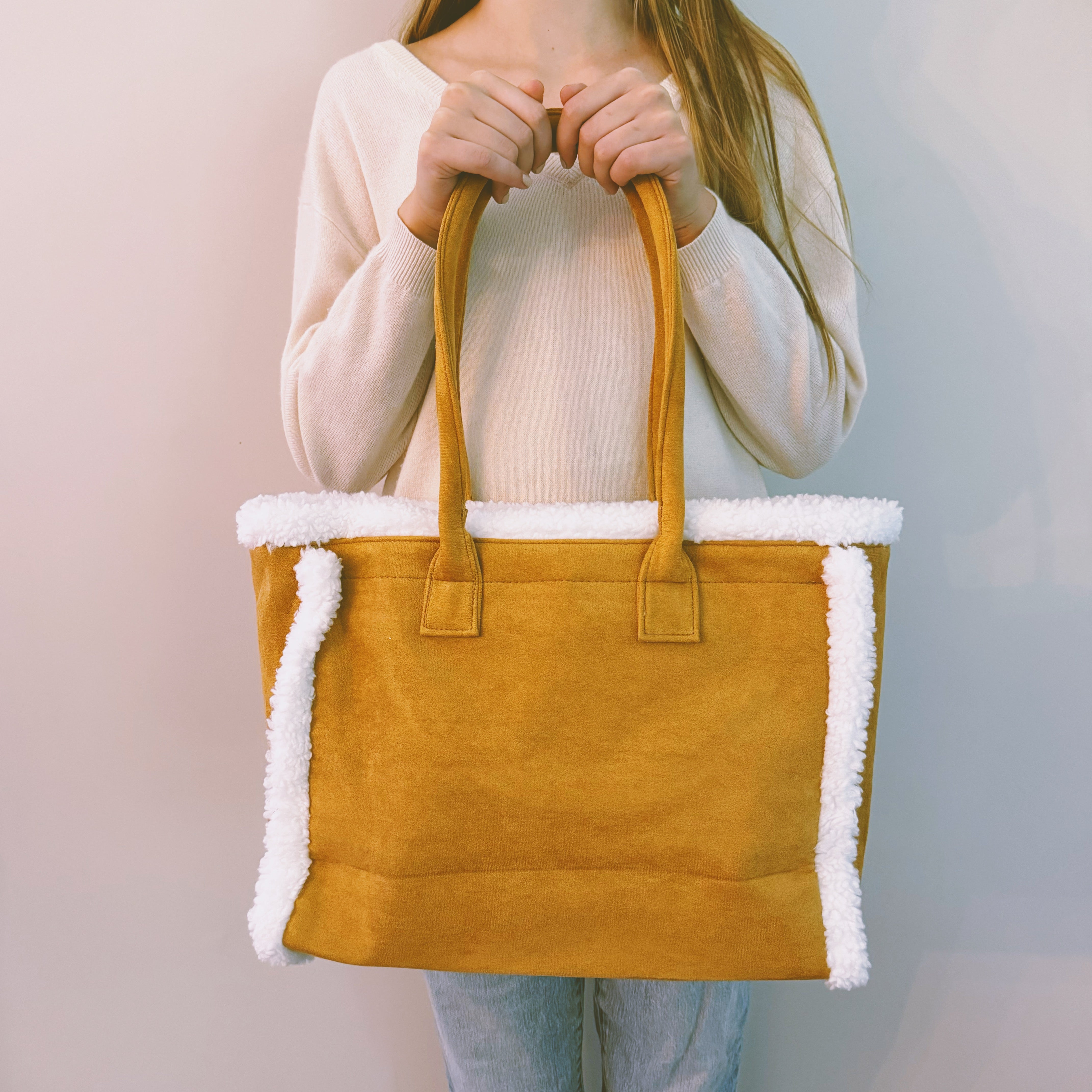 Teddy Cozy Tote Shoulder Bag Leopard Pattern Interior - Rosetta Creative Boutique
