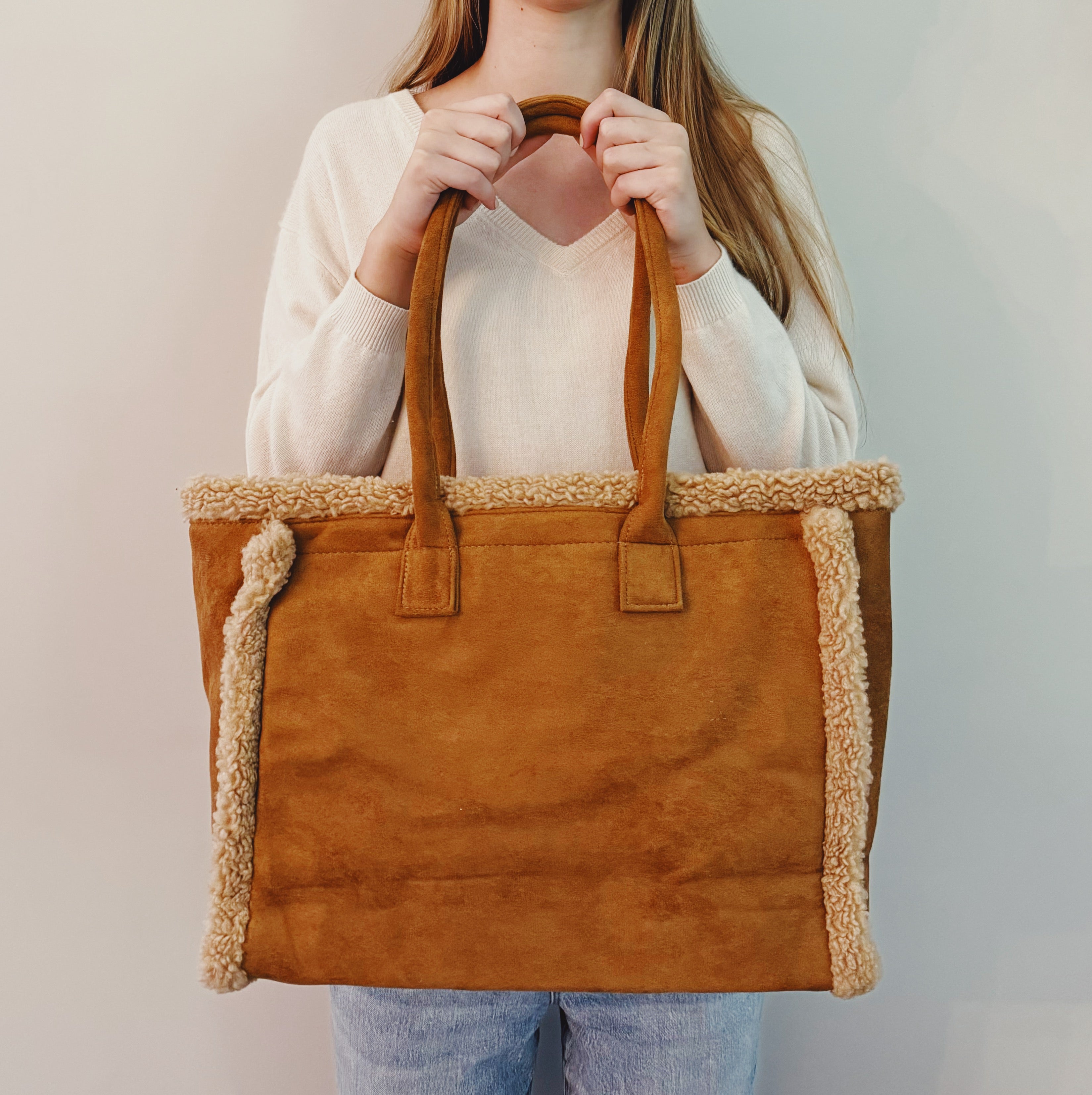 Teddy Cozy Tote Shoulder Bag Leopard Pattern Interior - Rosetta Creative Boutique