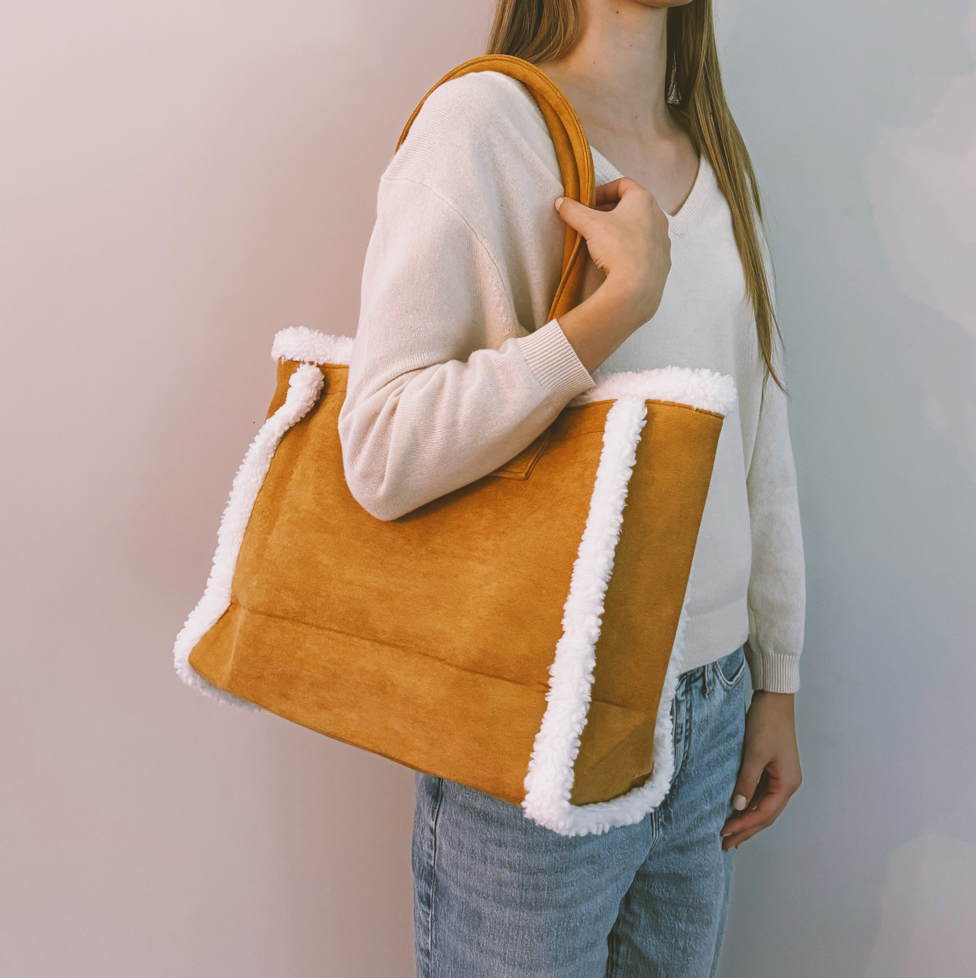 Teddy Cozy Tote Shoulder Bag Leopard Pattern Interior - Rosetta Creative Boutique