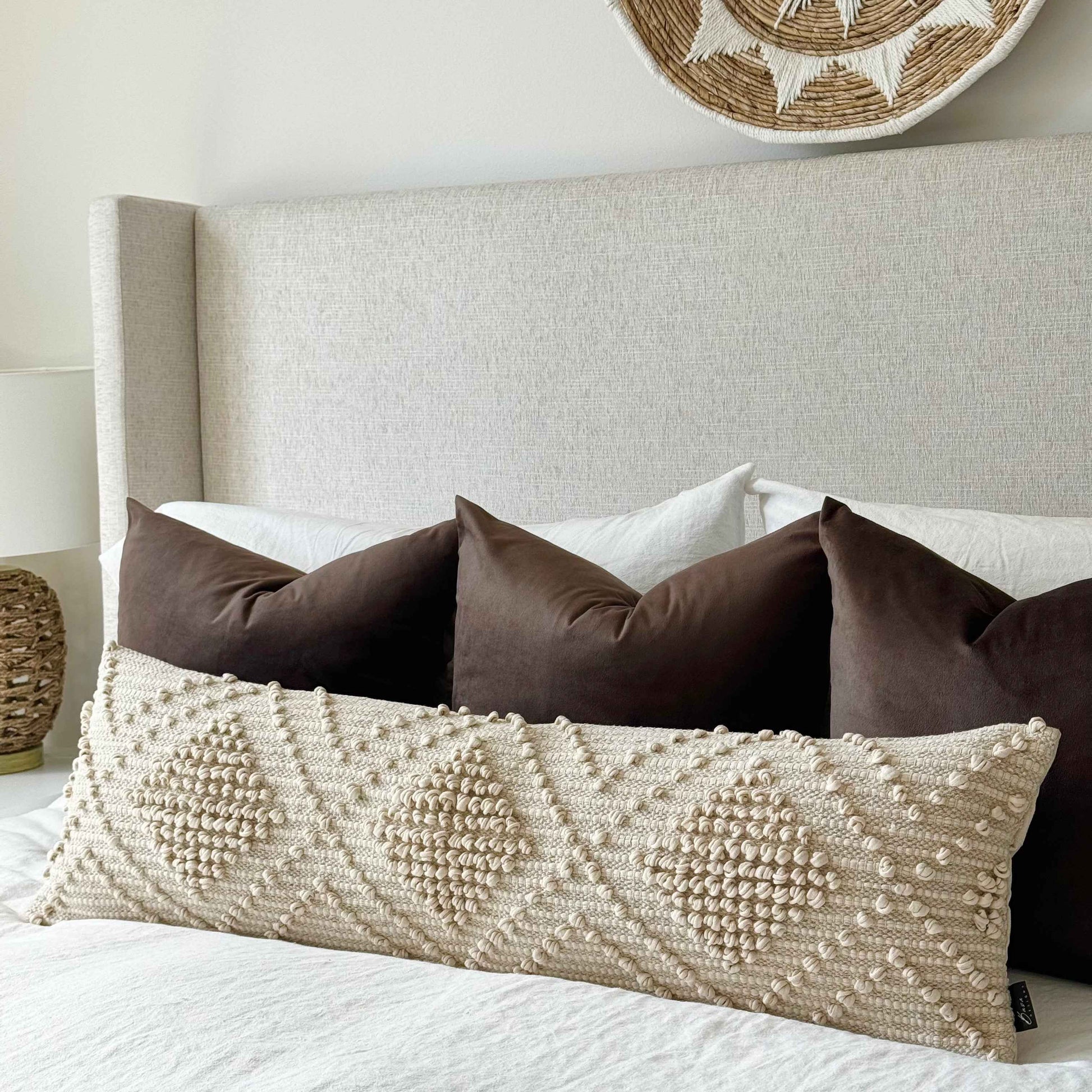 Verona Oversized Lumbar Pillow Cover – Neutral Textured Bed Pillow