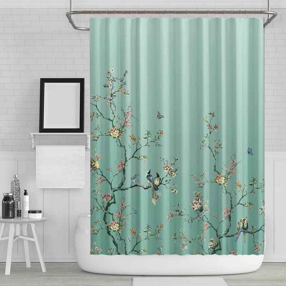 72-in. Teal Blue Green Floral Tree Bird Butterfly Japanese Style