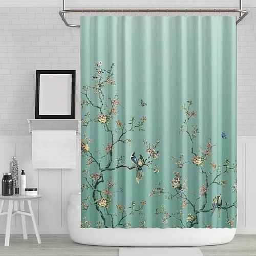 72-in. Teal Blue Green Floral Tree Bird Butterfly Japanese Style