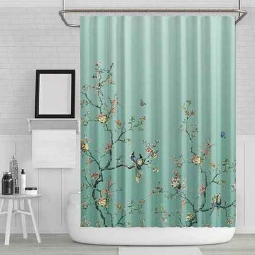 72-in. Teal Blue Green Floral Tree Bird Butterfly Japanese Style