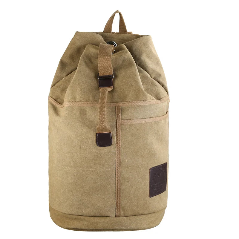 Khaki Canvas Travel Backpack With Bucket Design Capacity - Rosetta Creative Boutique
