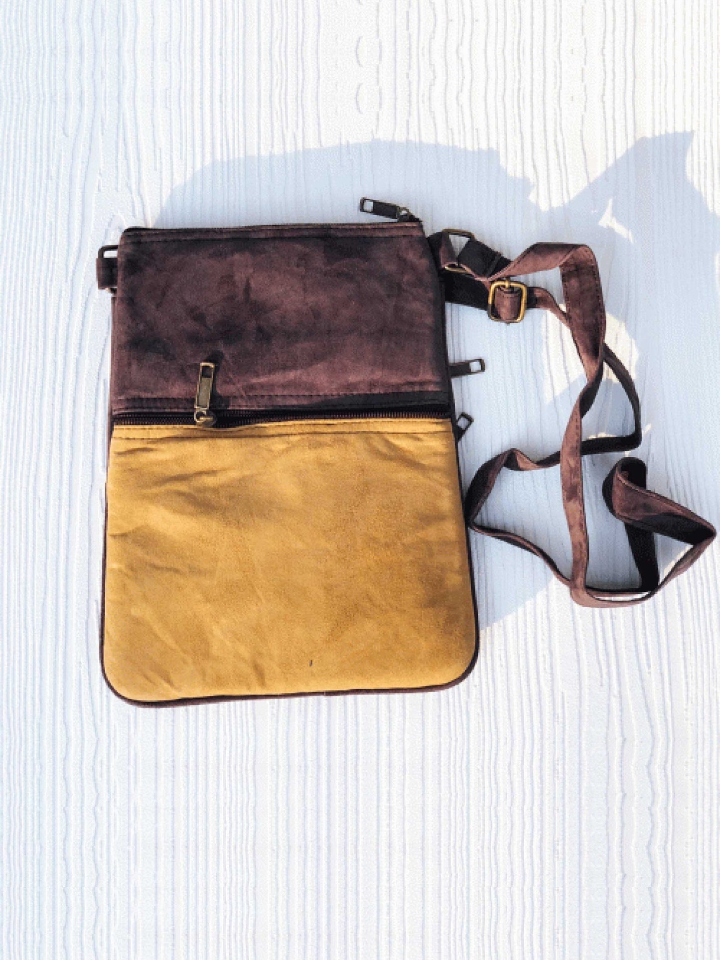 Suede Embroidered Crossbody Bag Five Zippered Pockets - Rosetta Creative Boutique