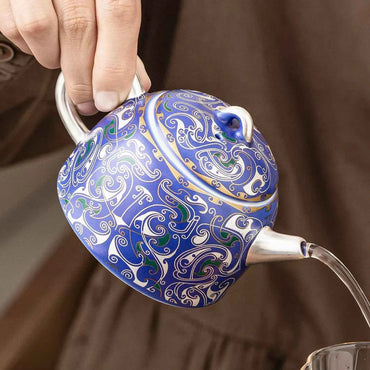 999 Silver Filigree Porcelain Teapot & Saucer Gift Set — Imperial Blue Collection