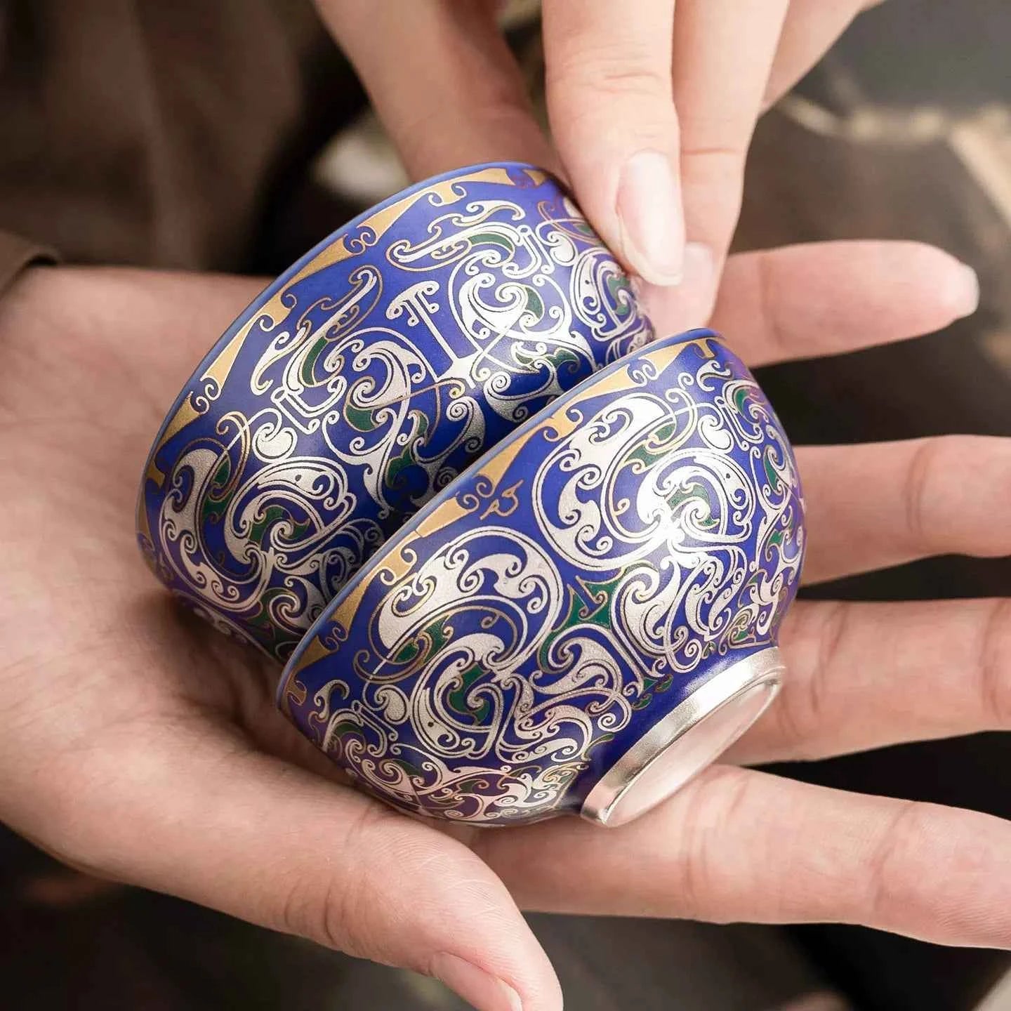 Imperial Blue Silver Filigree Cup | Handcrafted Porcelain Tea Bowl