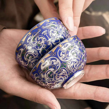 Imperial Blue Silver Filigree Cup | Handcrafted Porcelain Tea Bowl