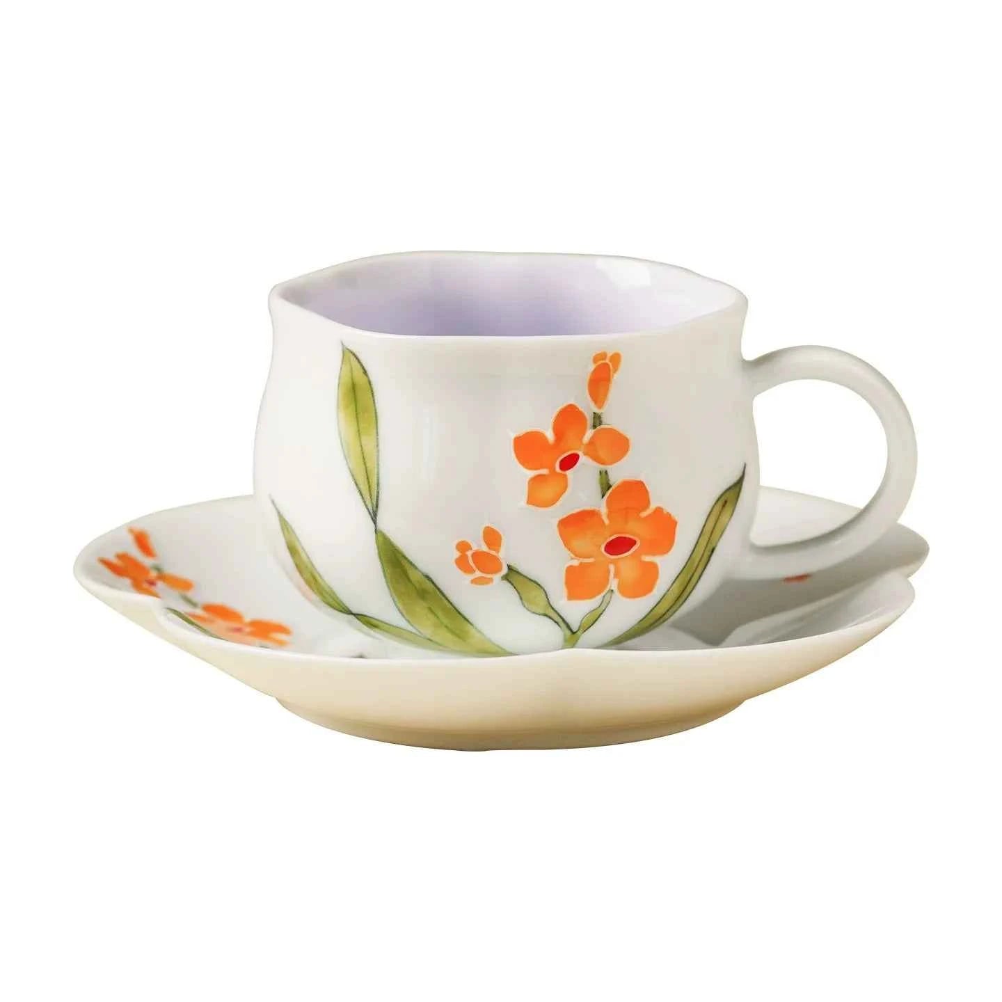 Hand-Painted Orange Blossom Porcelain Teacup & Saucer Set – Artistic Floral Ceramic Cup for Tea or Coffee