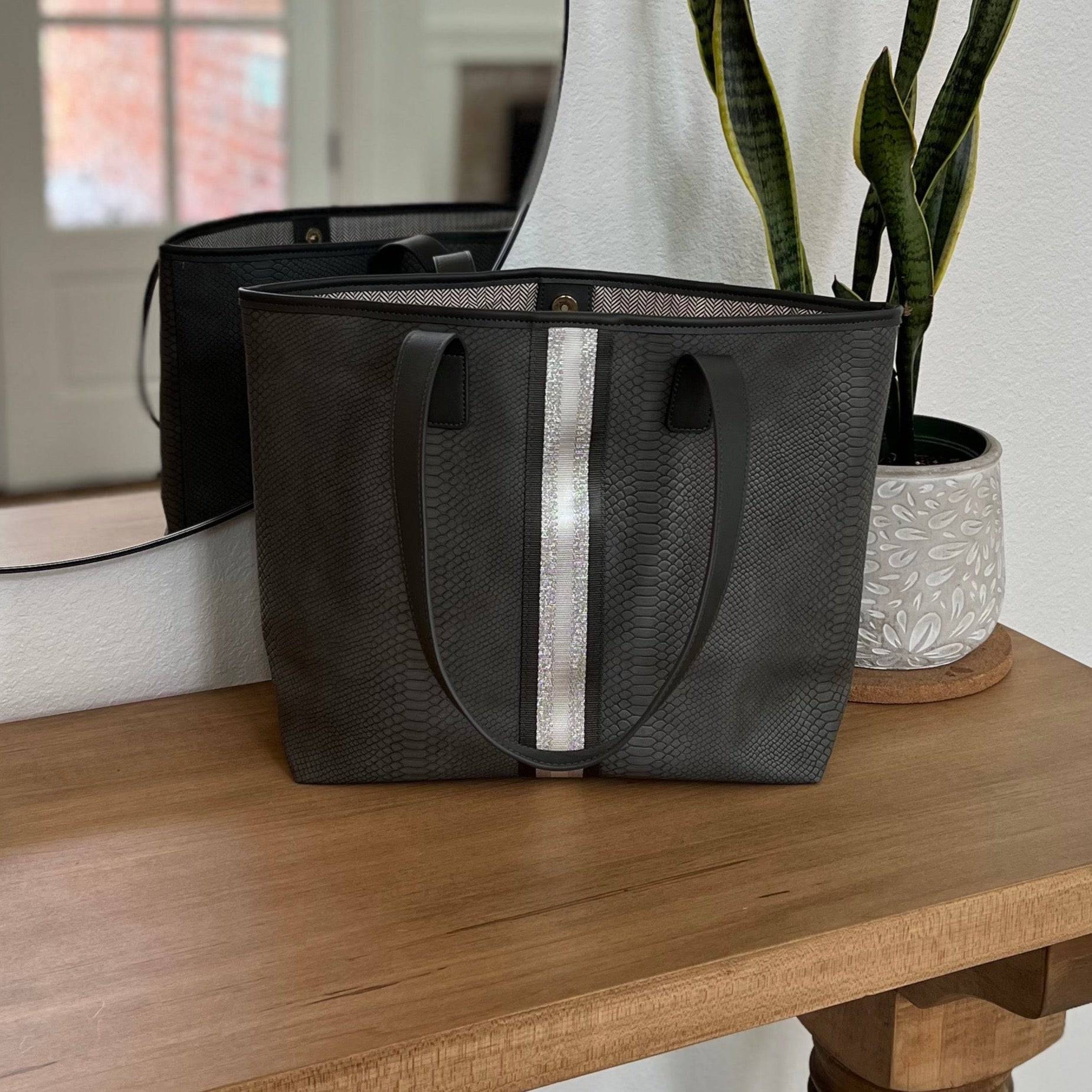 Kira Tote Bag Ultra Spacious Lightweight With Snakeskin - Rosetta Creative Boutique