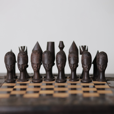 African Head Chess Set Handmade In Tanzania Ebony And Teak 2 Inch Tall