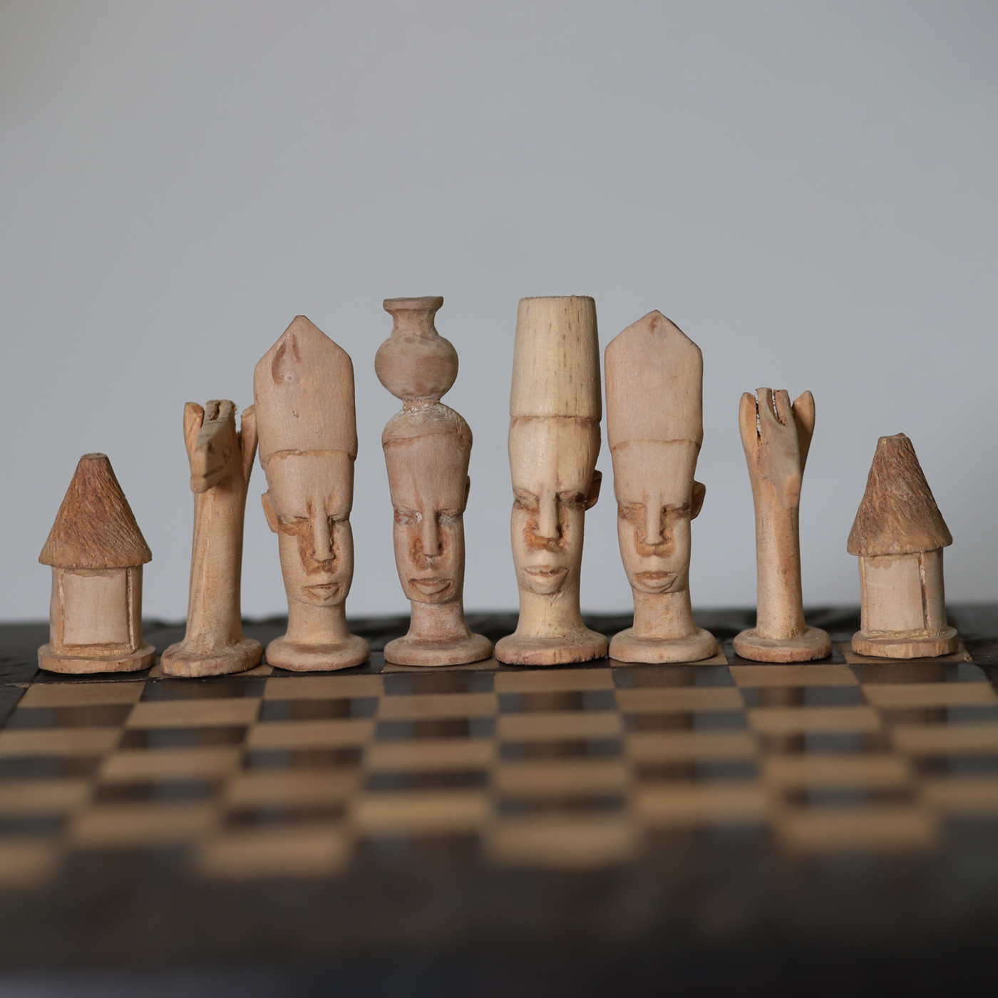 African Head Chess Set Handmade In Tanzania Ebony And Teak 2 Inch Tall
