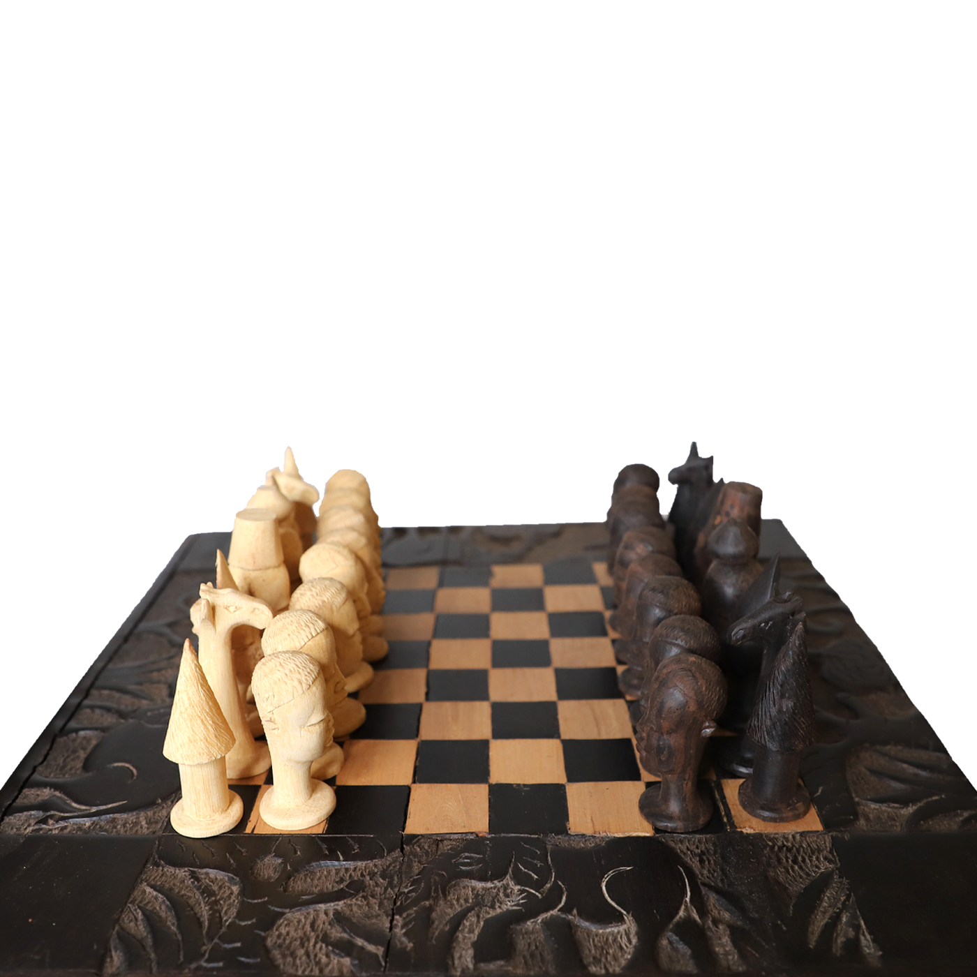 African Head Chess Set Handmade In Tanzania Ebony And Teak 2 Inch Tall