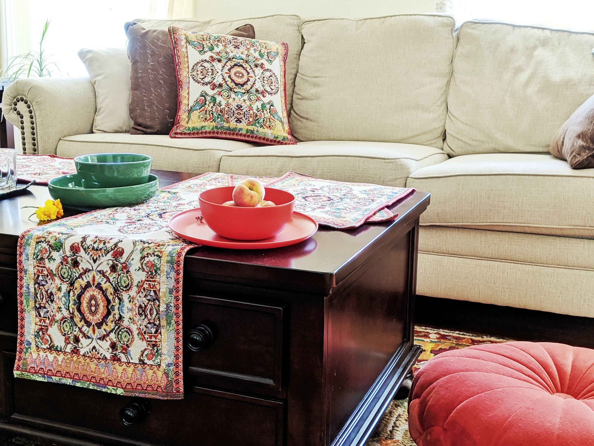 Tache Elegant Ivory Colorful Ornate Paisley Woven Tapestry Table Runner (18193)