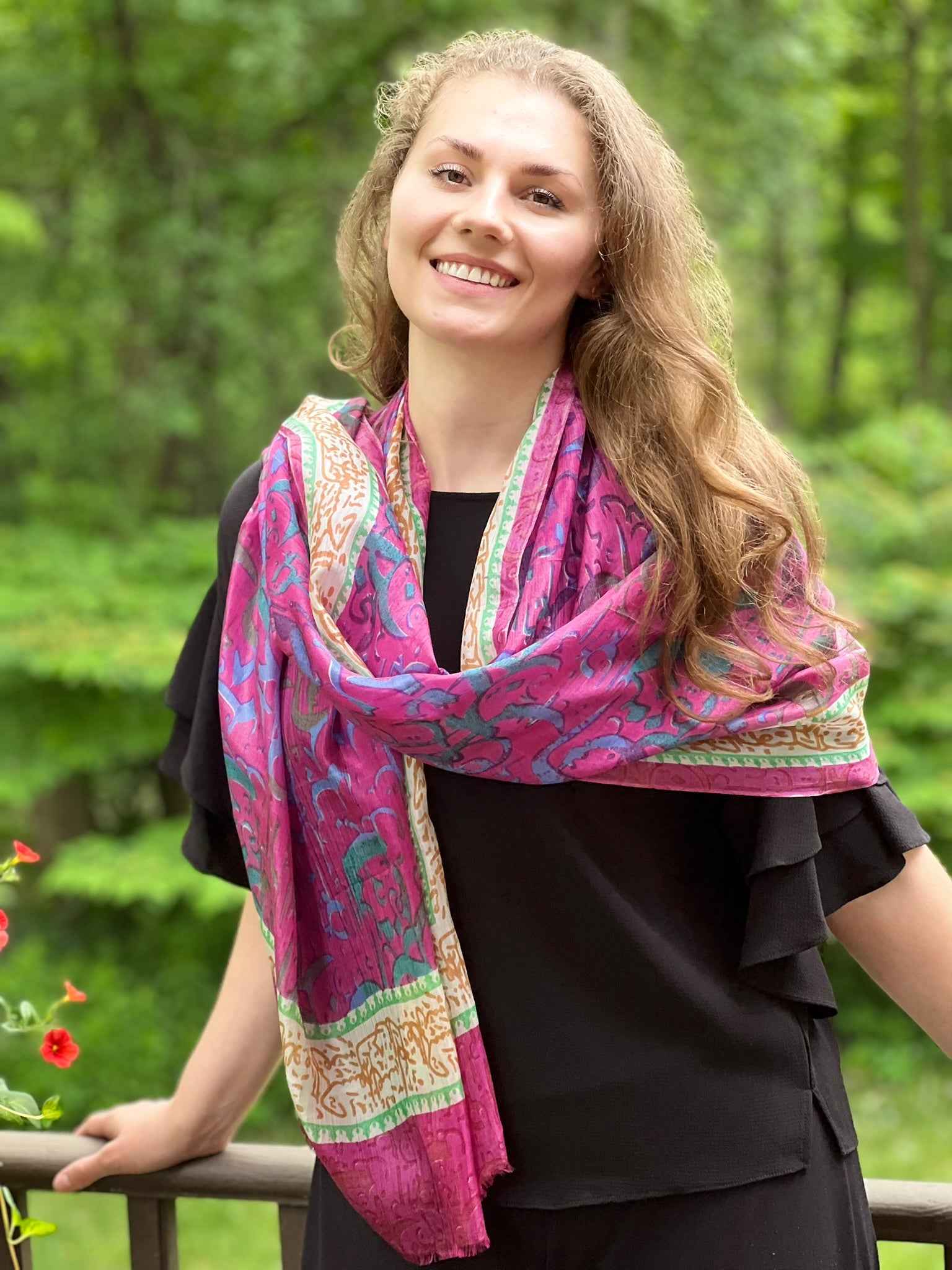 Pink Script Large Silk Scarf
