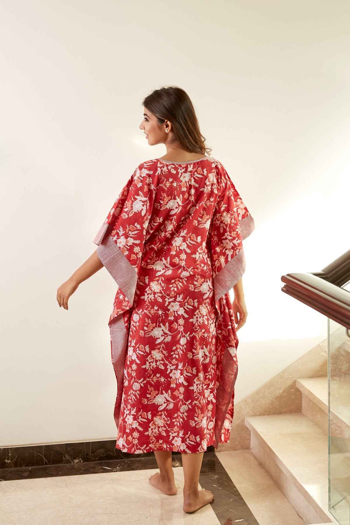 Red Floral Print Kaftan
