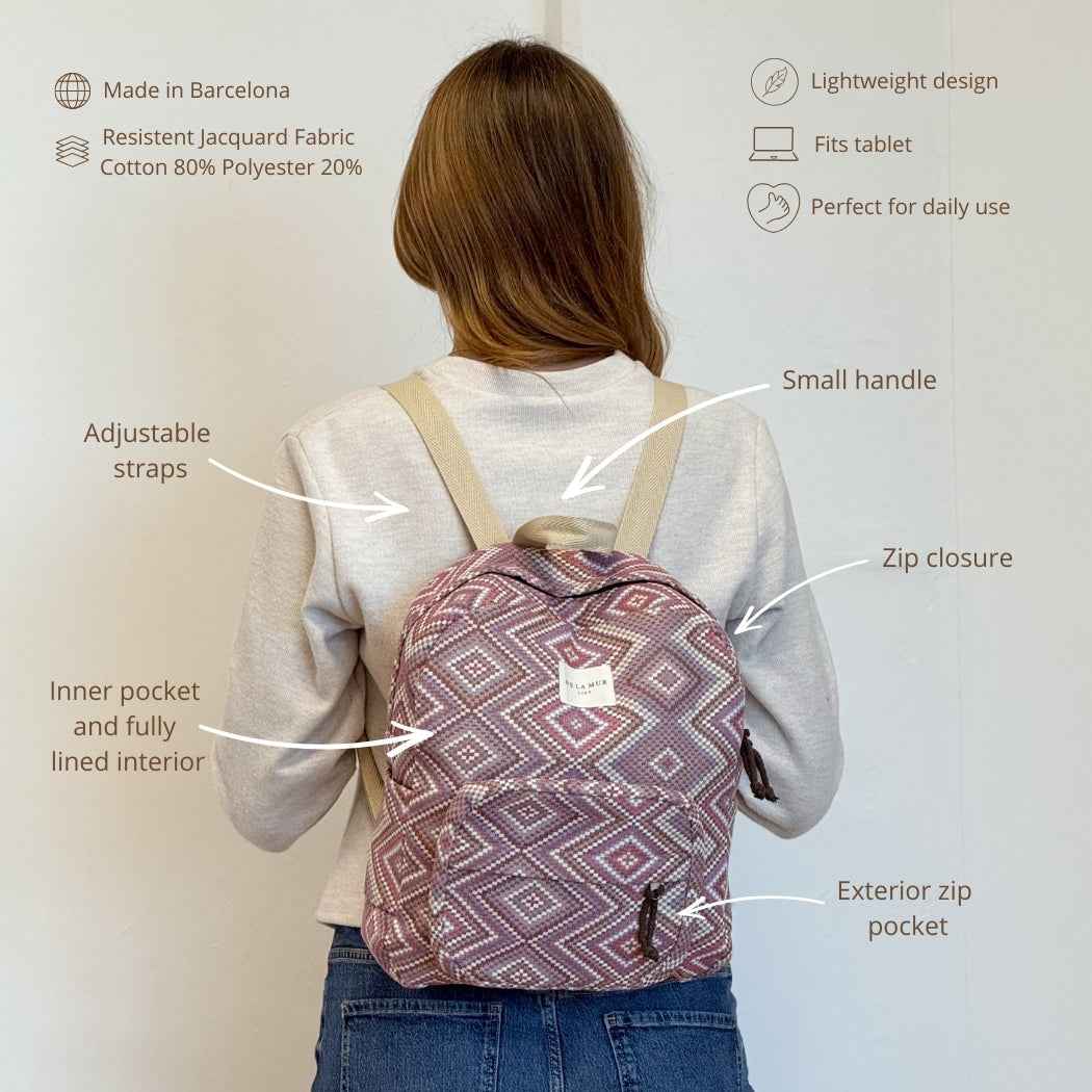Geometric Jacquard Backpack – Pink & Lilac (Nana)