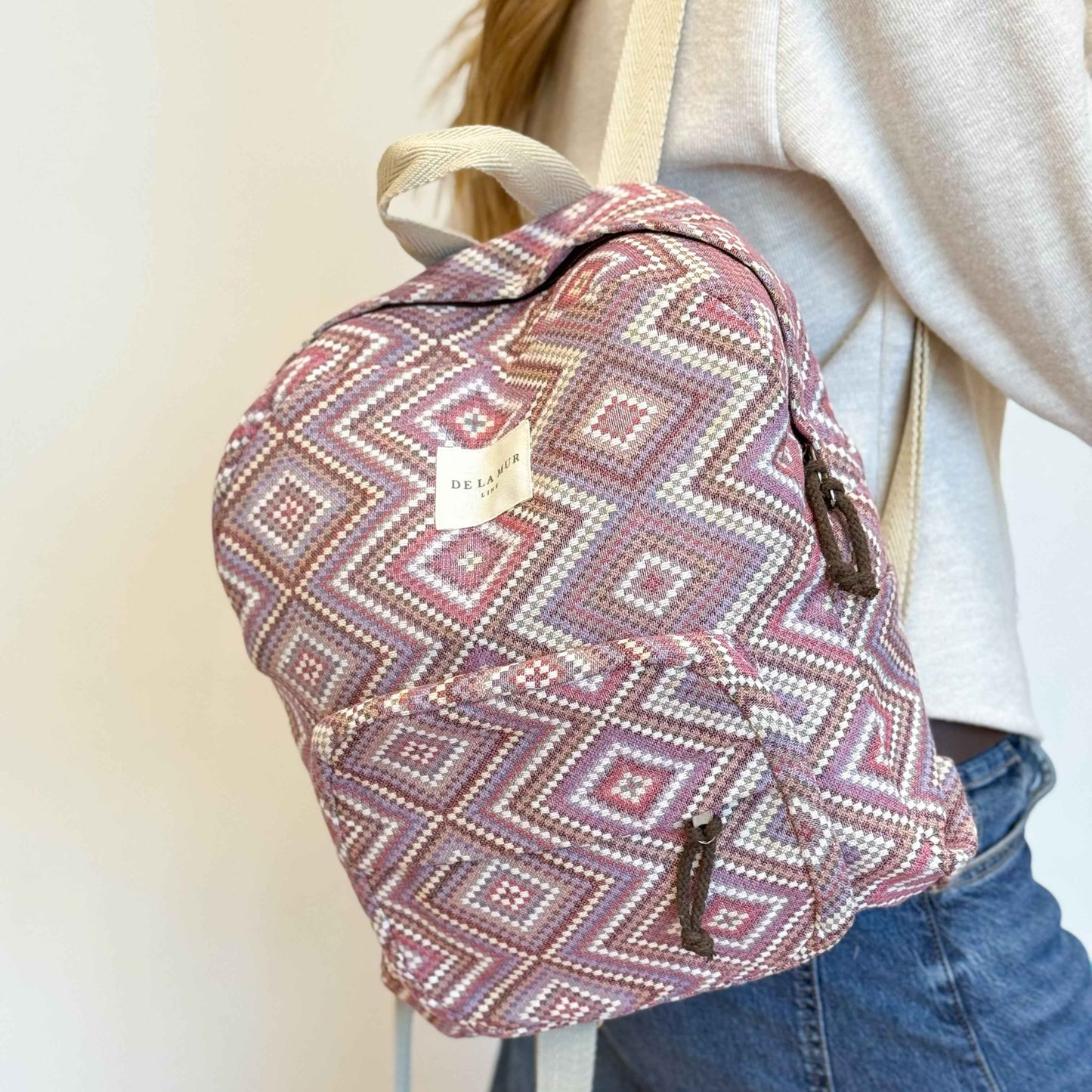 Geometric Jacquard Backpack – Pink & Lilac (Nana)