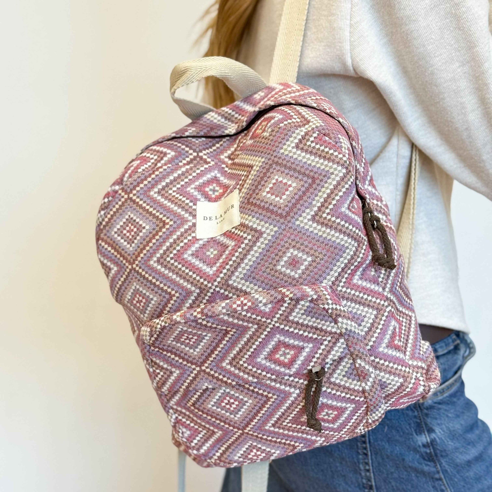 Geometric Jacquard Backpack – Pink & Lilac (Nana)