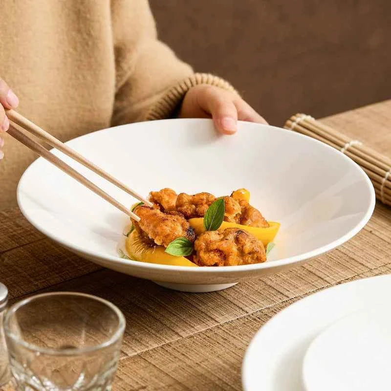 Minimalist Japanese-Style Shallow Porcelain Bowl