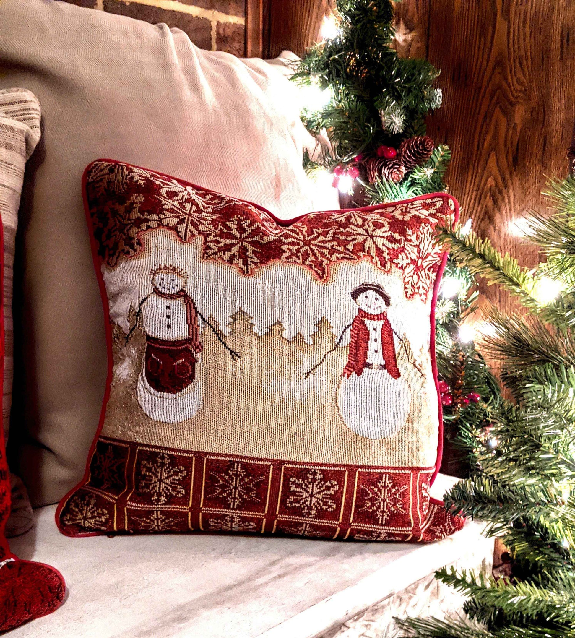 Tache Mr. & Mrs. Snowman Couple Woven Tapestry Throw Pillow Cover (10323CC)