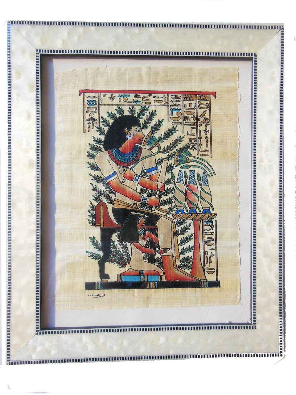 Giant Pharaoh.  Papyrus painting from Egypt in Italian frame.