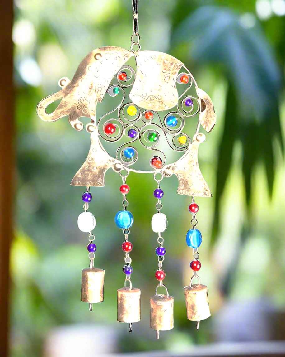 Beaded Elephant Chime Handcrafted Brass Bell for Eco Friendly Home Decor