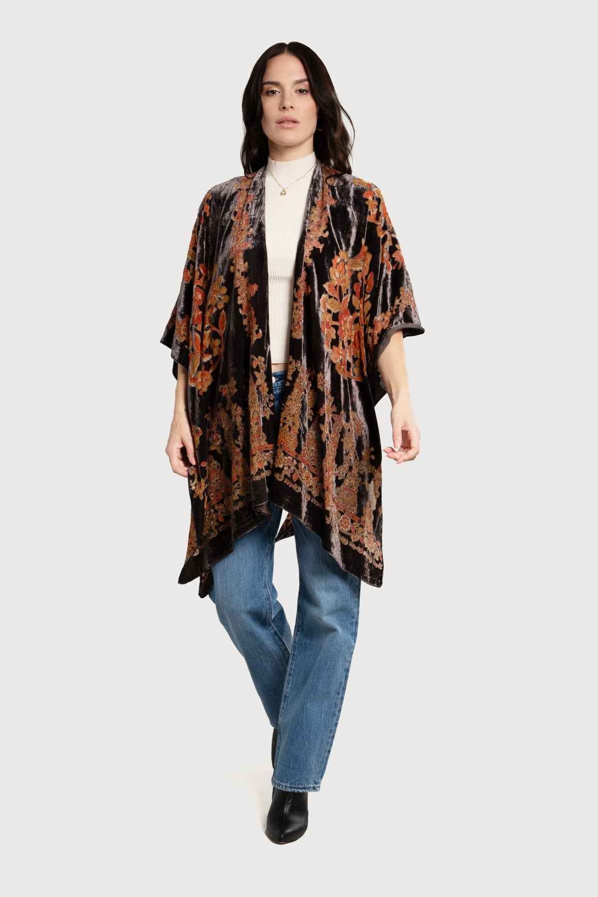 Floral Black Velvet Ruana
