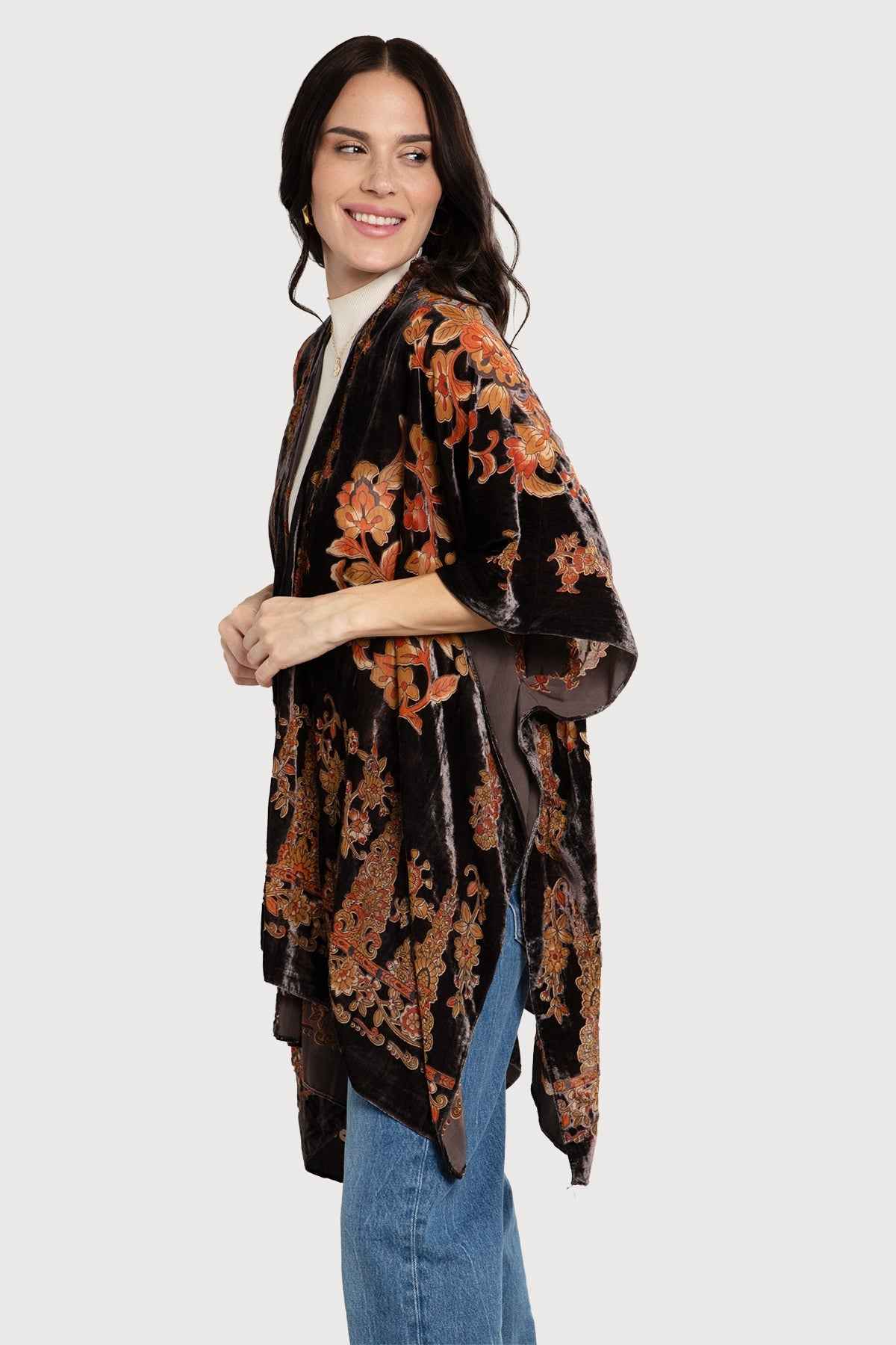Floral Black Velvet Ruana