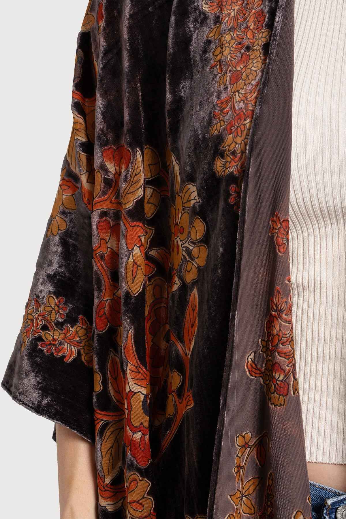 Floral Black Velvet Ruana